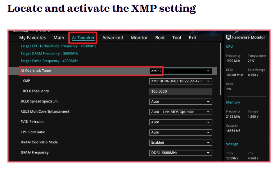 locate and activate the XMP setting